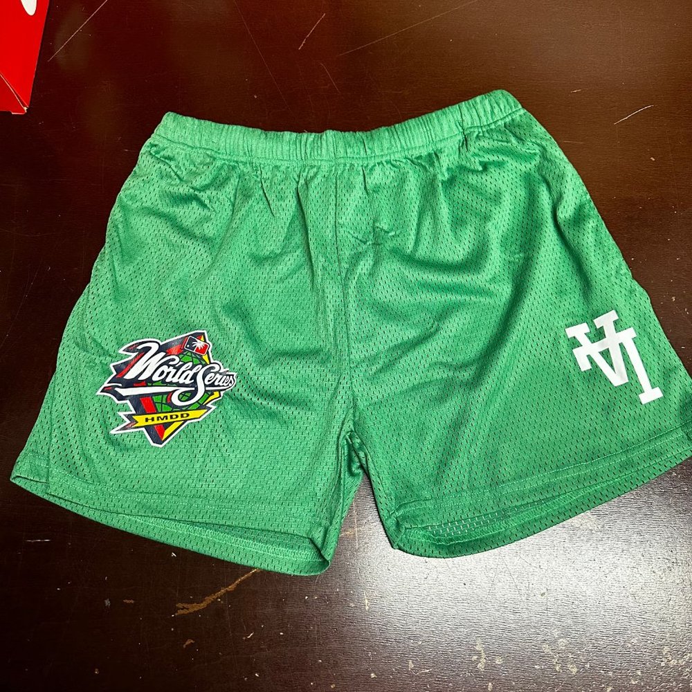 MLB Mens Green LA Dodgers World Series Elastic Waist Pull On Shorts Size XL XXL